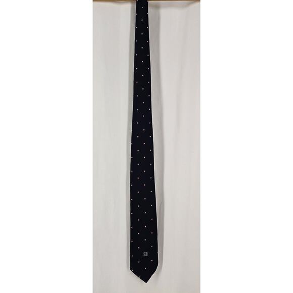 GIVENCHY GENTLEMAN PARIS VINTAGE MEN'S SILK NAVY BLUE POLKA DOT NECK 3" TIE - Picture 4 of 7